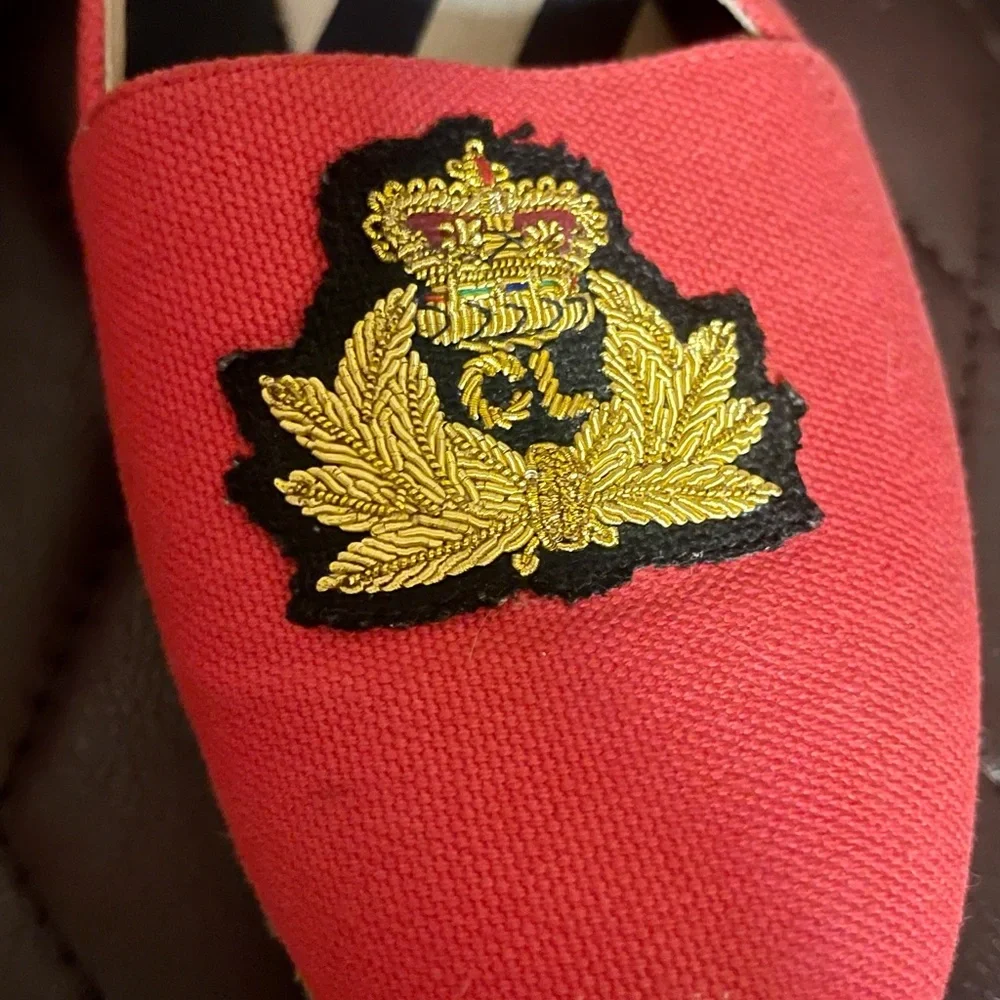 Christian Louboutin Red Canvas Espadrille Slip-Ons with Gold Crest